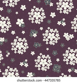 Seamless color background with dots and tender flower sets. Vector illustration