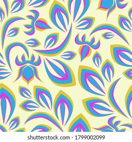 Seamless color background image of flowers and leaves.
