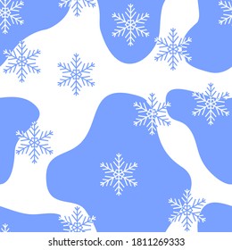 Seamless color background image of indeterminate shapes and snowflakes.