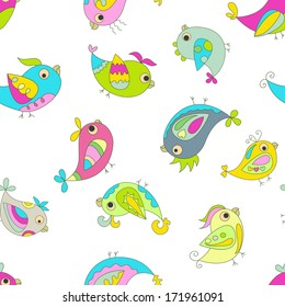 Seamless color background. Image parrots. Bright spring colors. The white background. 