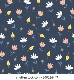 Seamless color background with set of small flowers. Vector illustration
