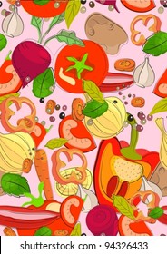 Seamless color background with vegetables, vector illustration