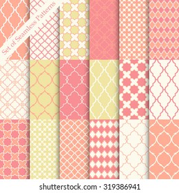 Seamless color backgrounds collection. Set of tile and lattice patterns.