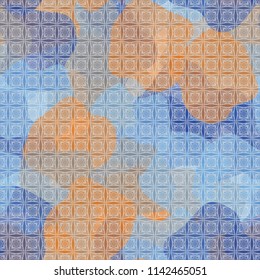 Seamless color camouflage made of amorphous spots.
The painting is covered with a network consisting of abstract quadrilateral figures.