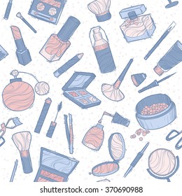Seamless color cosmetics. Vector illustration.