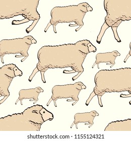 Seamless color cute sheep pattern. Vector childish background illustration