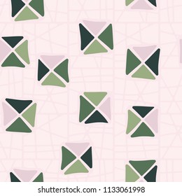 Seamless color editable pattern. Careless squares divided by diagonals are located on the background of the network of clear squares broken into fragments.