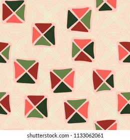 Seamless color editable pattern. Careless squares divided by diagonals are located on a background similar to the parquet structure.