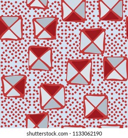 Seamless color editable pattern. Careless squares divided by diagonals are located against a background of placer identical small round spots.