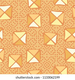 Seamless color editable pattern. Careless squares divided by diagonals are located against a background of placer identical small round spots.