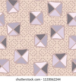 Seamless color editable pattern. Careless squares divided by diagonals are located against a background of placer identical small round spots.