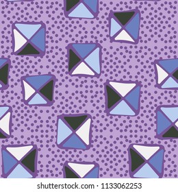 Seamless color editable pattern. Careless squares divided by diagonals are located against a background of placer identical small round spots.