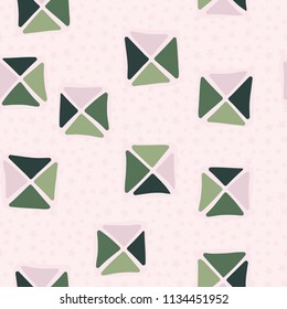 Seamless color editable pattern. Careless squares divided by diagonals are located on a background of placers of five-pointed stars of different sizes.