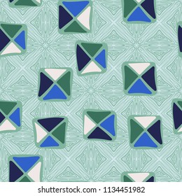 Seamless color editable pattern. Careless squares divided by diagonals are located on a background similar to the parquet structure.