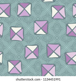 Seamless color editable pattern. Careless squares divided by diagonals are located on a background similar to the parquet structure.