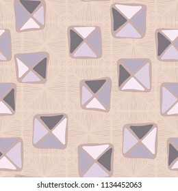 Seamless color editable pattern. Careless squares divided by diagonals are located on the background of large diamonds with a fibrous structure.