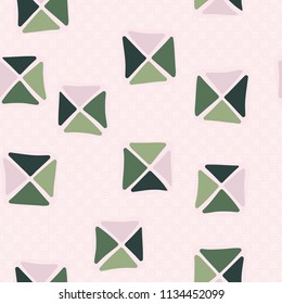 Seamless color editable pattern. Careless squares divided by diagonals are located on the background of rows of small inclined squares.