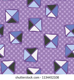 Seamless color editable pattern. Careless squares divided by diagonals are located on the background of rows of small inclined squares.