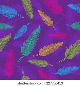 Seamless color feathers pattern 