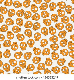 Seamless color flat line pattern with human skulls. Vector illustration. Elements for design. Skull. Graphic texture for design , wallpaper. Halloween. Day of the dead. Gothic rock style.