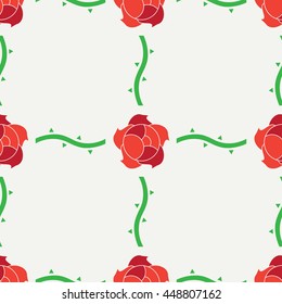 Seamless color flat pattern with blooming rose flowers. Vector illustration. 