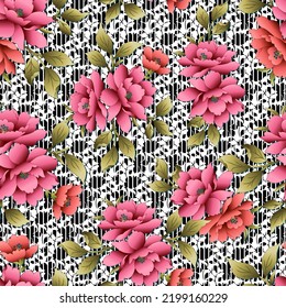  seamless  color full cat flower leaf bunch pattern white background design