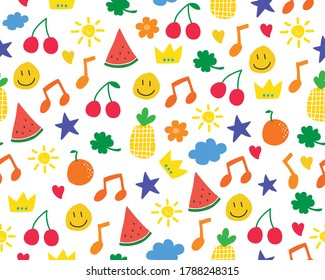 Seamless color full doodle pattern, for fabric, wrapping, textile. Vector illustration.