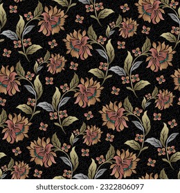  seamless  color full  flower leaf  bunch pattern dark background design