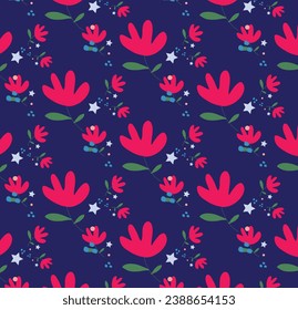 seamless color full flower leaf bunch pattern dark background design.solid abstract blooming flower arrangement motif with stalk leaves, all over vector design with solid background illustration digit