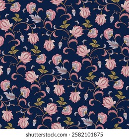  seamless color full  paisley  flower leaf ajrakh bunch pattern background design