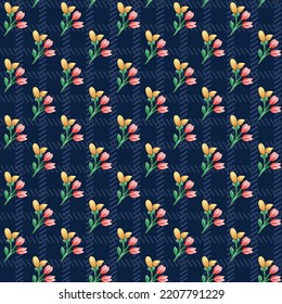  seamless  color full  paisley  small flower leaf bunch pattern dark background design