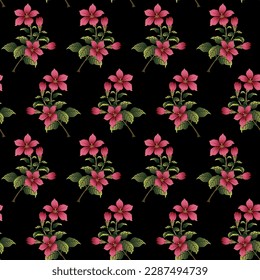  seamless  color full small flower leaf  bunch pattern black background design