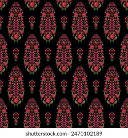 seamless  color full  traditional mughal motif paisley bunch pattern black background design