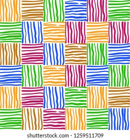 Seamless color geometric texture of blocks of lines arranged in staggered order. Vector texture