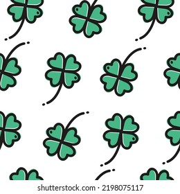 Patrón verde de color sin brillo con cuatro tréboles de hoja. Patrón de símbolo de signo de encantamiento.
Ilustración simple con trébol verde sobre fondo blanco. Símbolo de buena suerte, Día de San Patricio. Vector de Shamrock. 