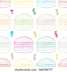 Seamless color hamburgers on white