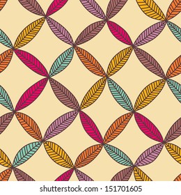 Seamless color hand drawn leaf pattern. Vector illustration