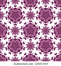 Seamless color mandala pattern with heart. Arabic, Islam, Indian decorative elements. Vector illustration