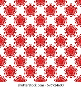 Seamless color mandala pattern with heart. Arabic, Islam, Indian decorative elements. Vector illustration