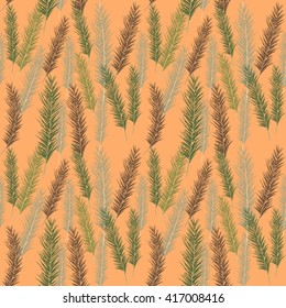 Seamless color palm leaves pattern, flat style - illustration; editable color background.