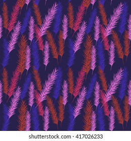 Seamless color palm leaves pattern, flat style - illustration; editable color background.