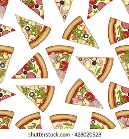 Seamless color pattern of 4 types pizza