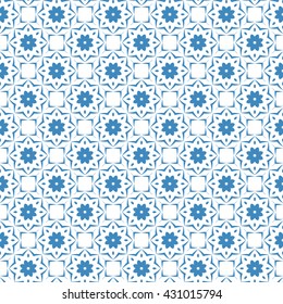 Seamless color pattern with abstract geometric design. Retro Wallpaper. White and blue ornament.