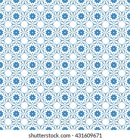 Seamless color pattern with abstract geometric design. Retro Wallpaper. White and blue ornament.