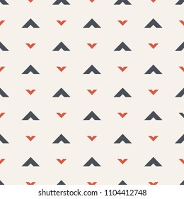 Seamless color pattern. Arrows motif. Minimalist abstract background. Simple modern print with pointers of different size. Digital paper, textile print. Vector art.