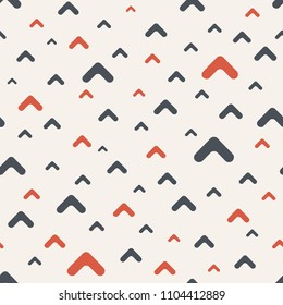 Seamless color pattern. Arrows motif. Smooth arrows. Minimalist abstract background. Simple modern print with pointers of different size. Digital paper, textile print. Vector art.