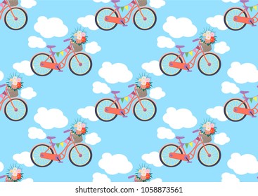 seamless color pattern with bicycles among the clouds