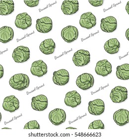 Seamless Color Pattern With Brussel Sprout. Vector Illustration For Your Design