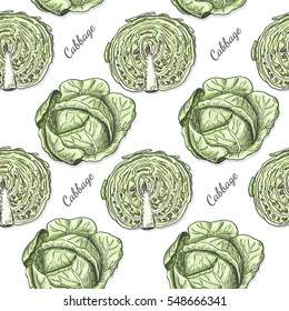 Seamless color pattern with cabbage. Vector illustration for your design