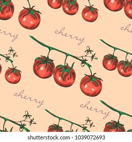 Seamless color pattern with cherry tomatoes